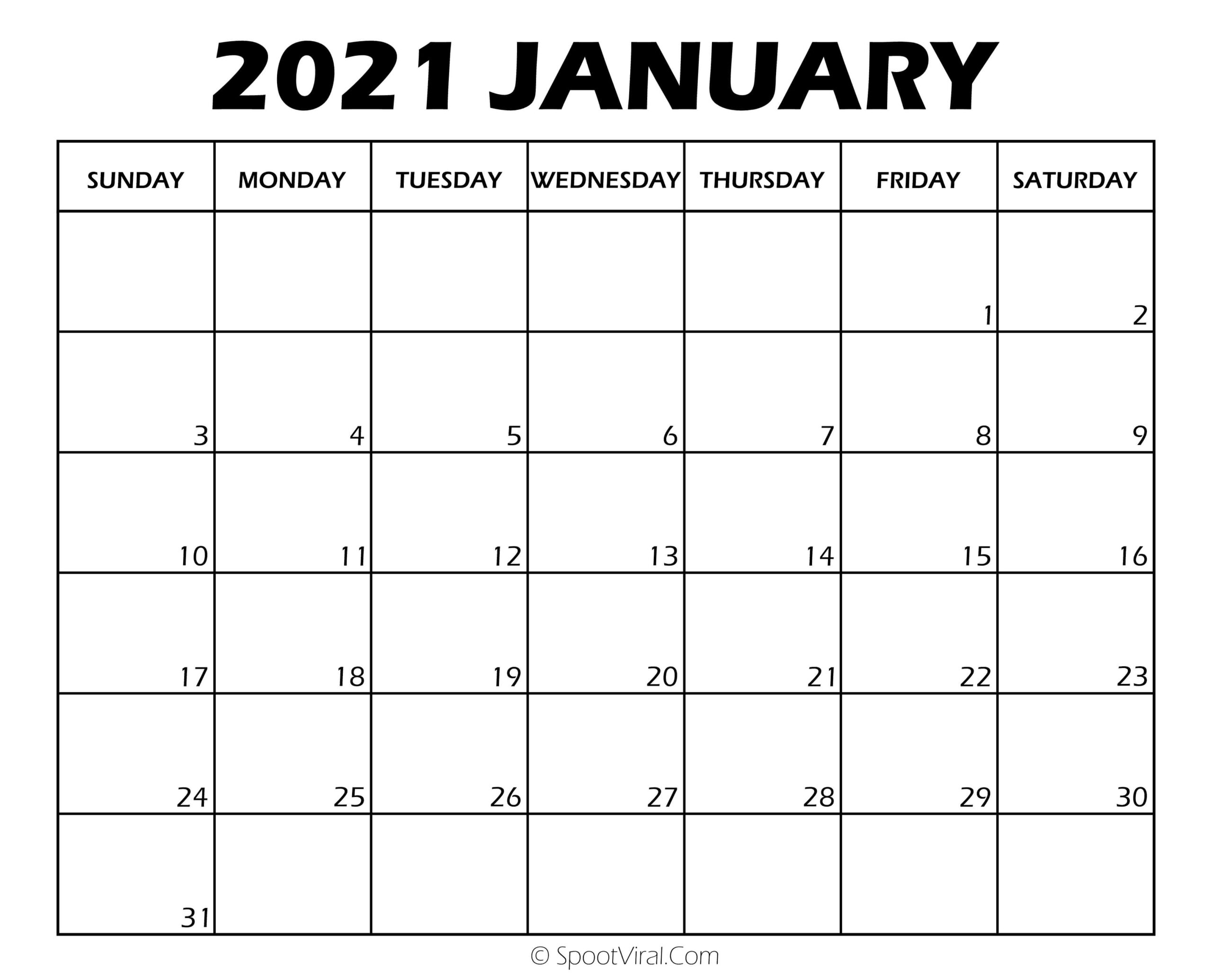 Blank January 2021 Calendar Printable - Latest Calendar