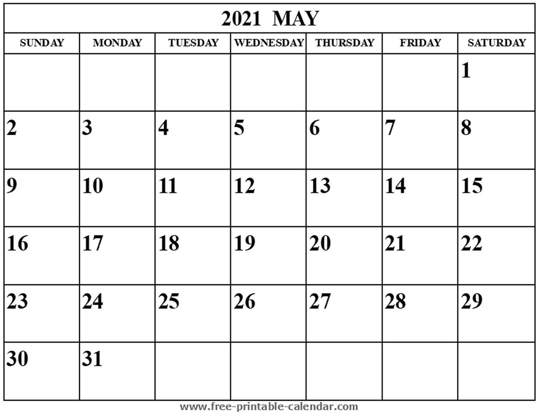 Blank May 2021 Calendar - Free-Printable-Calendar