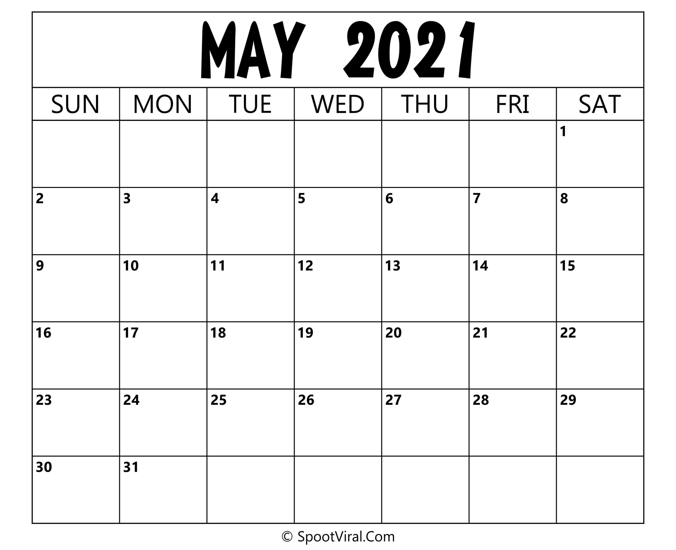 Blank May 2021 Calendar Printable - Latest Calendar