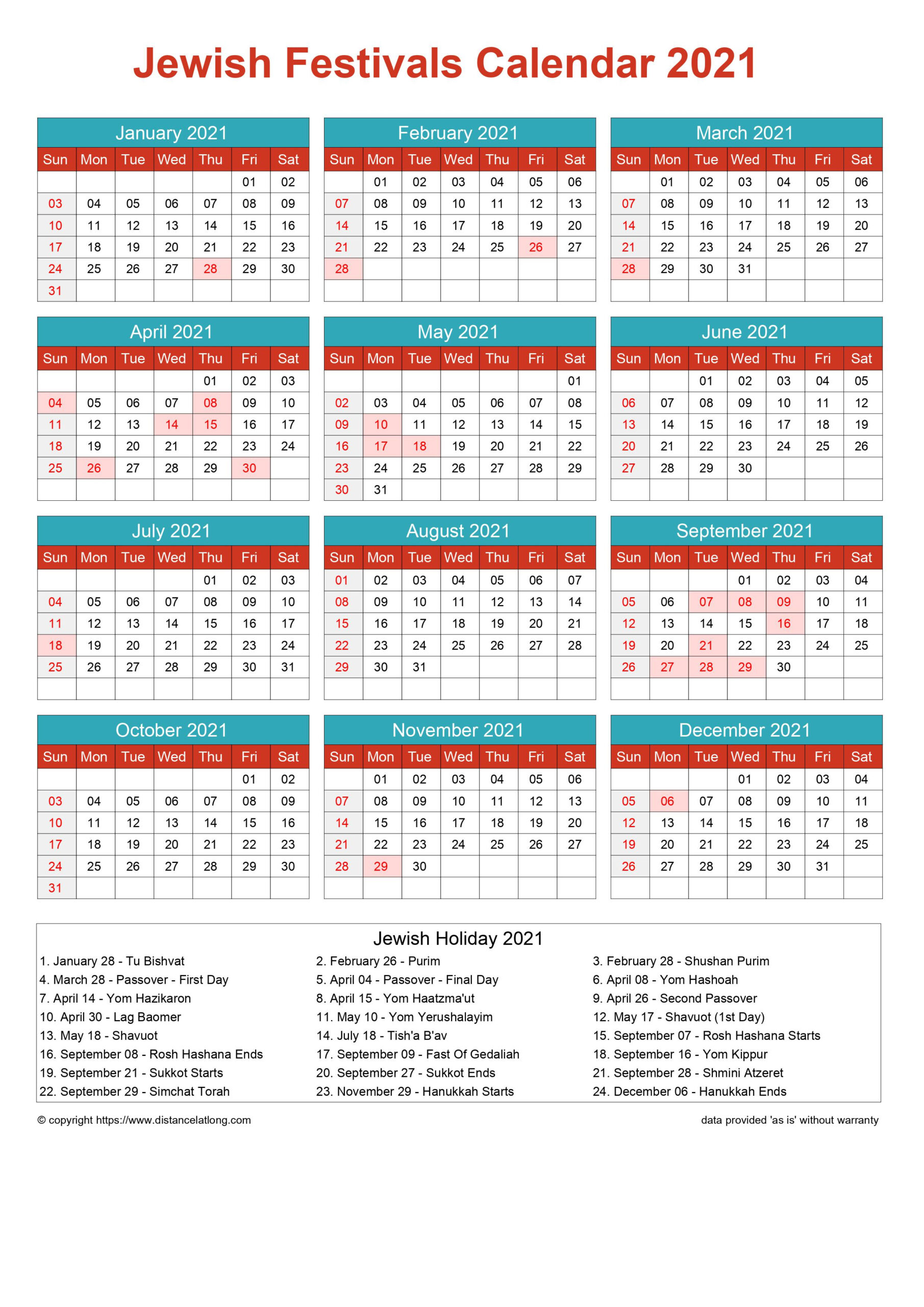 Calendar Horizintal Grid Sunday To Saturday Jewish Holiday