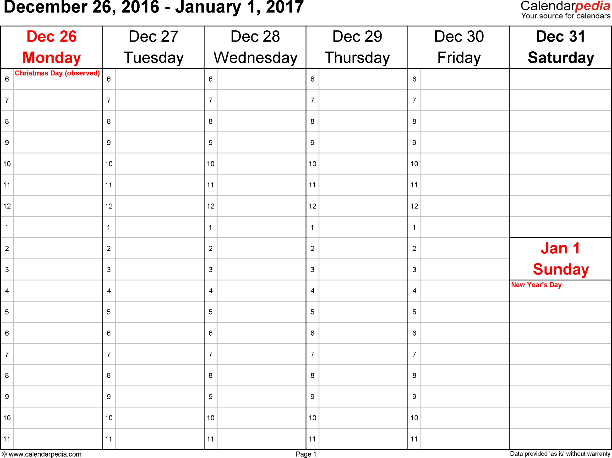 Week At A Glance Planner With Calendar