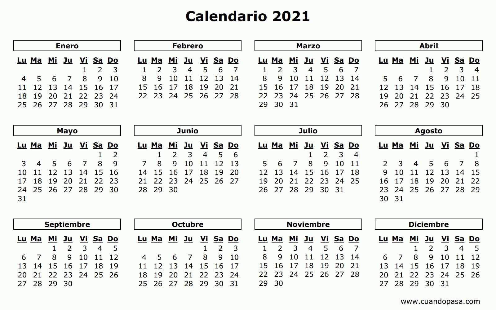 Calendario 2021 Y 2021 | Calendar Printables Free Templates