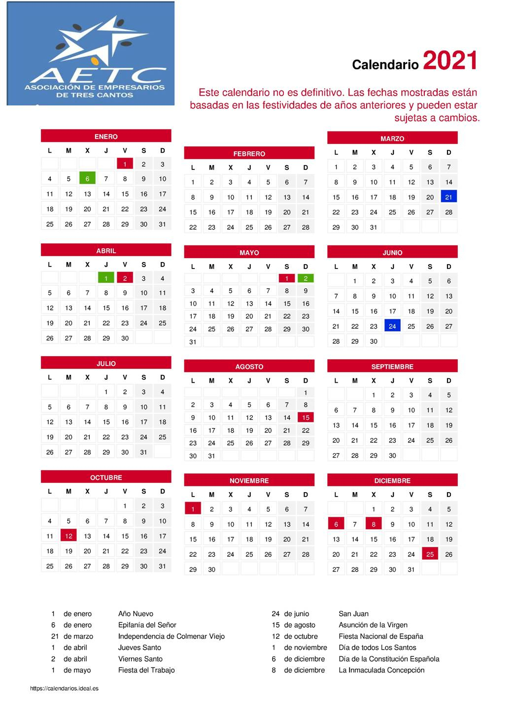 Calendario-Laboral-2021 - Asociación De Empresarios Tres