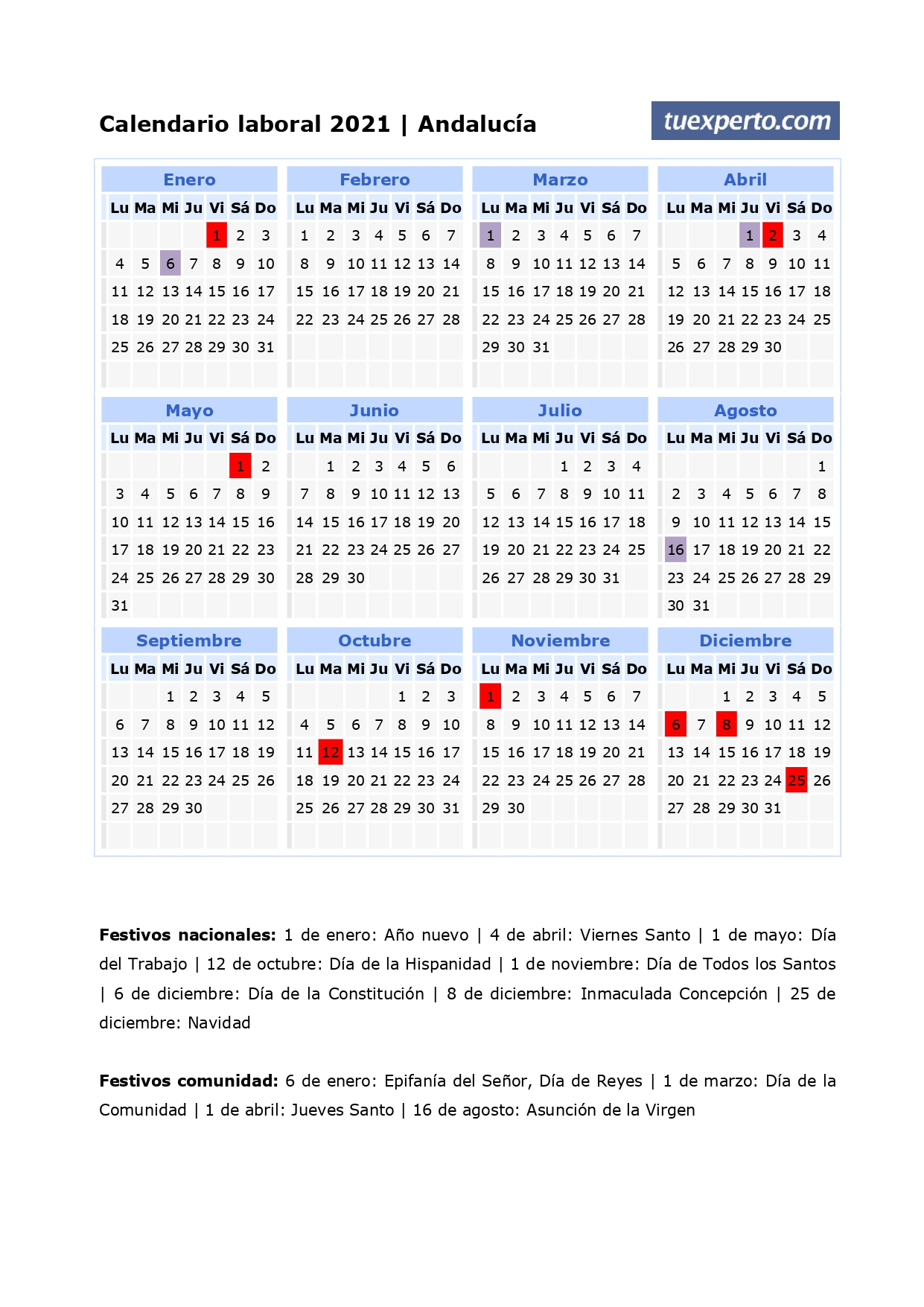 Calendario Laboral 2021 Calendarios Con Festivos Por