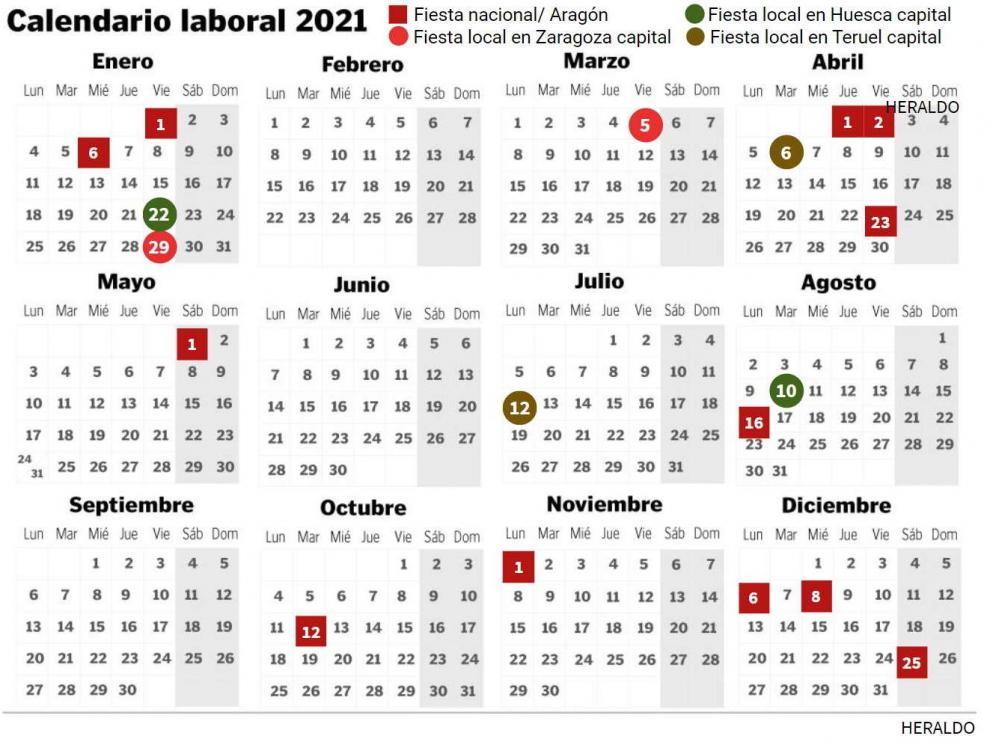 Calendario Laboral De 2021 En Zaragoza Huesca Y Teruel