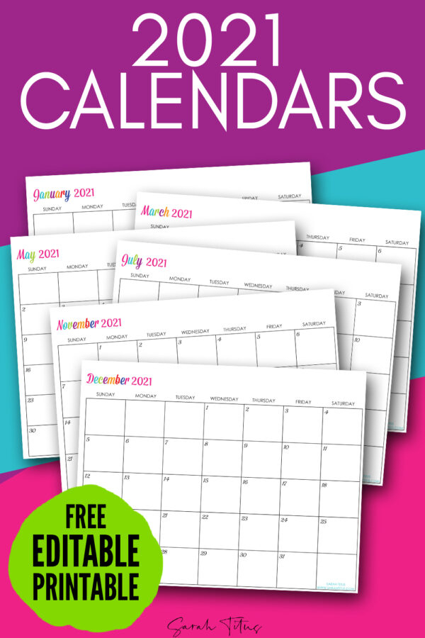 Cute 2021 Printable Blank Calendars : Custom Editable 2021