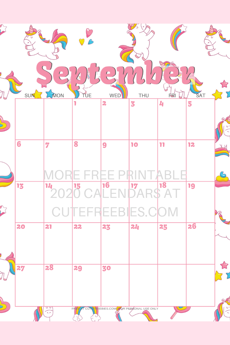 Cute Unicorn 2020 2021 Calendar - Free Printable! - Cute