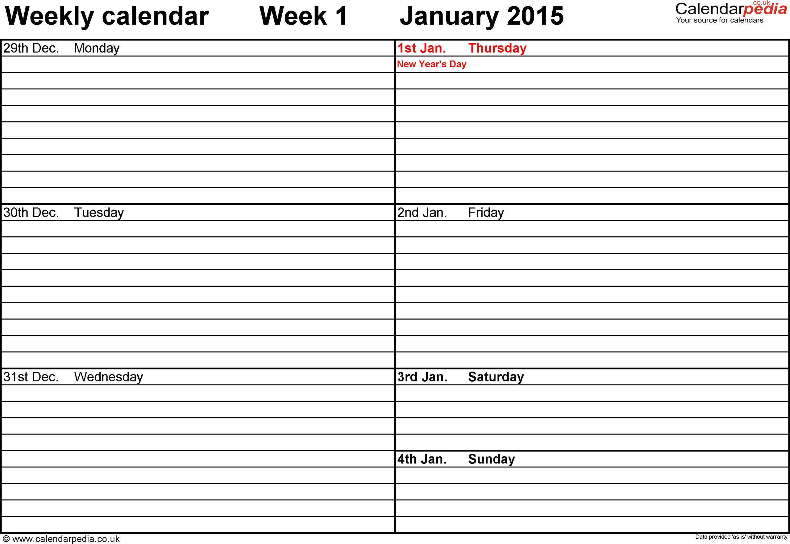 Week At A Glance Planner With Calendar Calendar Printables Free Templates