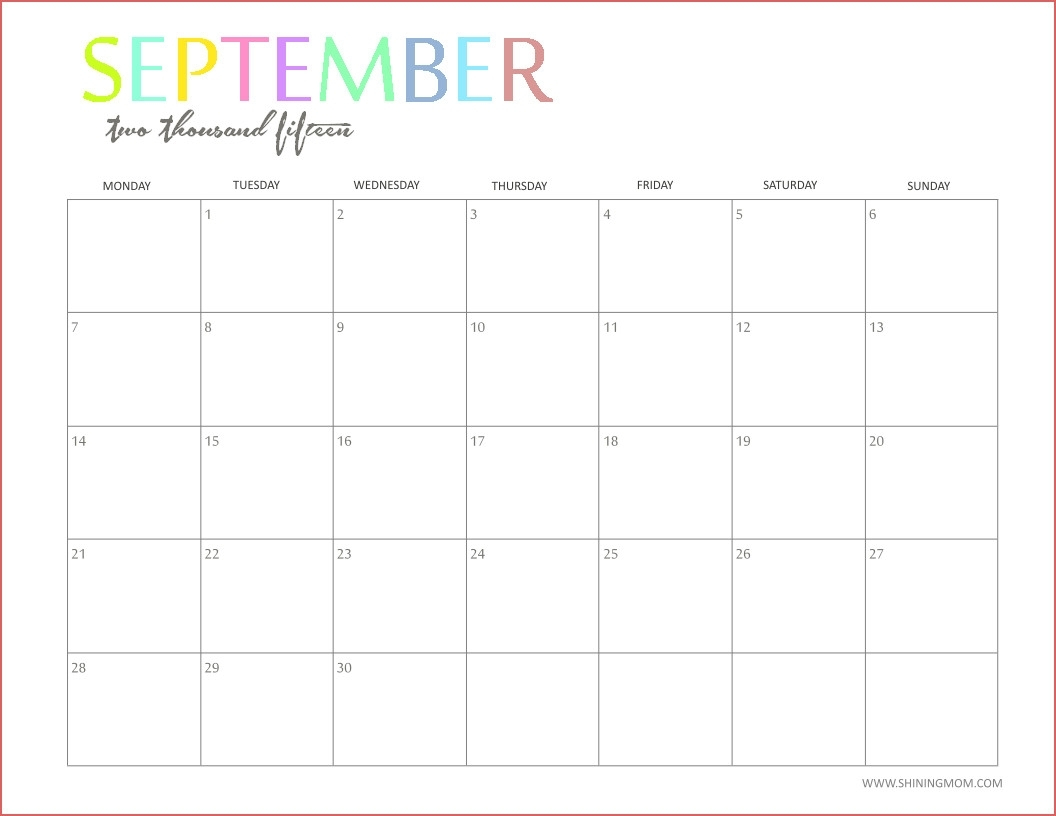 Editable 2015 Monthly Calendar Template - Calendar