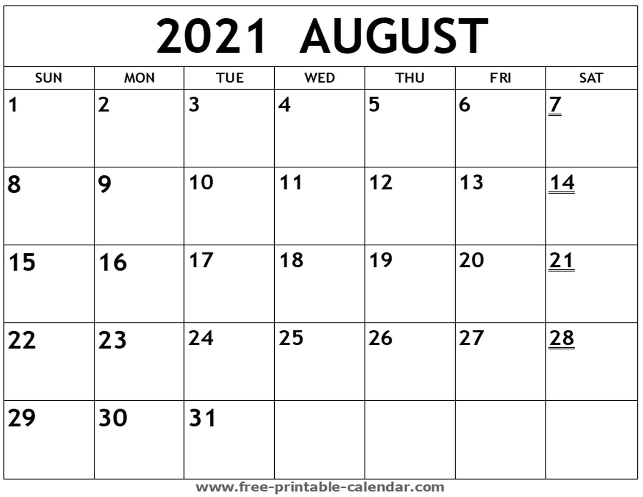 Editable Calendar For August 2021 | Month Calendar Printable