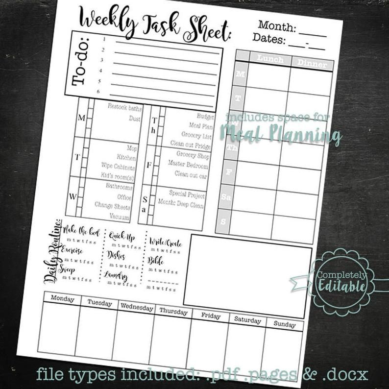Editable Week At A Glance Printable Planner And Monthly