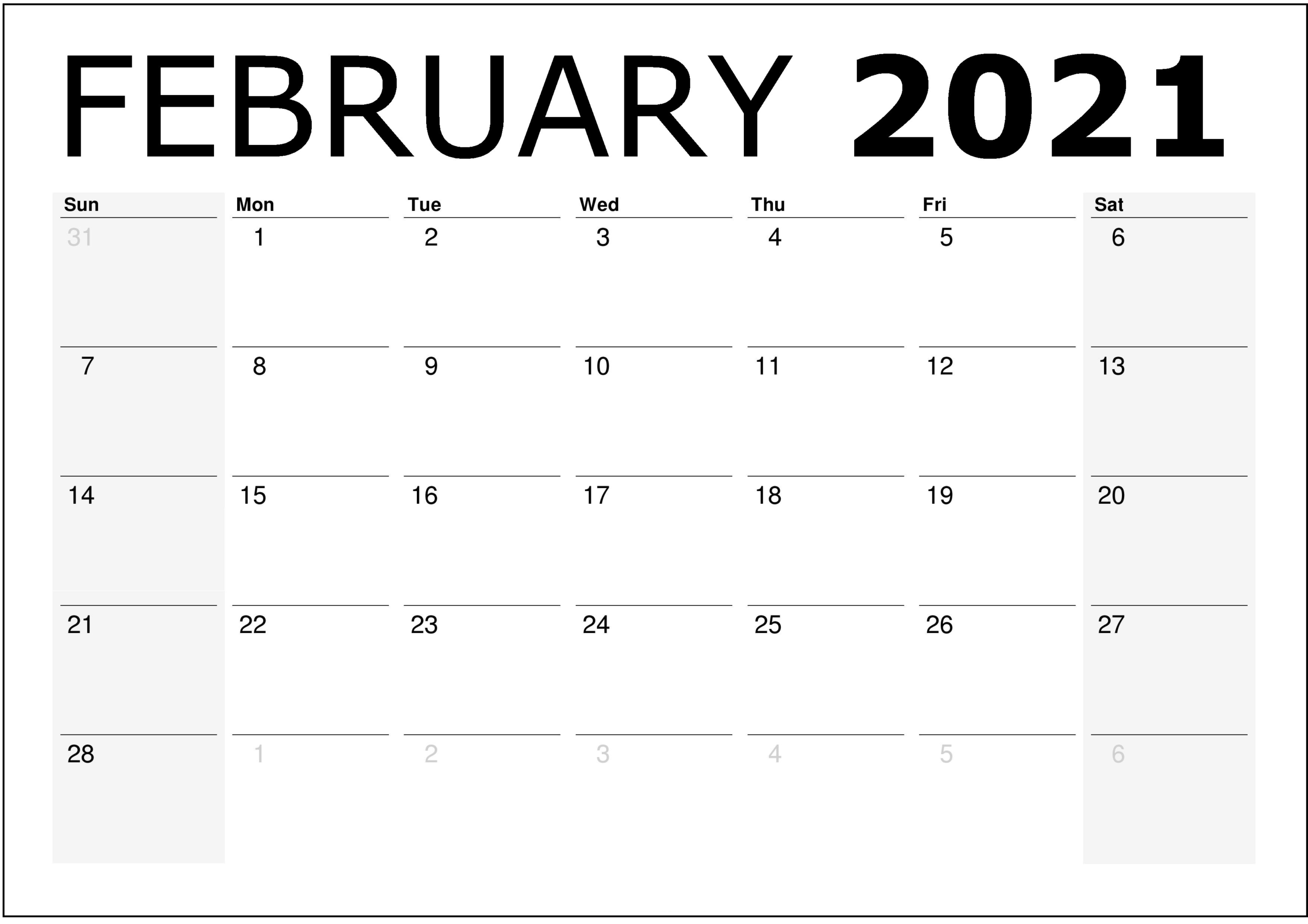 February 2021 Calendar Printable  February 2021 Editable Calendar With Holidays  2021