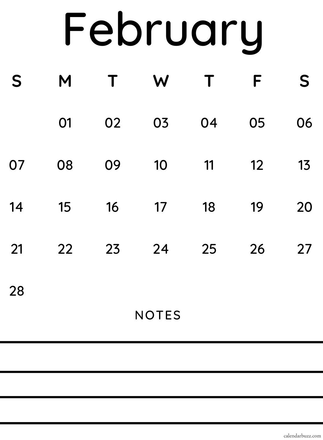 February 2021 Calendar With Notes Free Download | Calendarbuzz