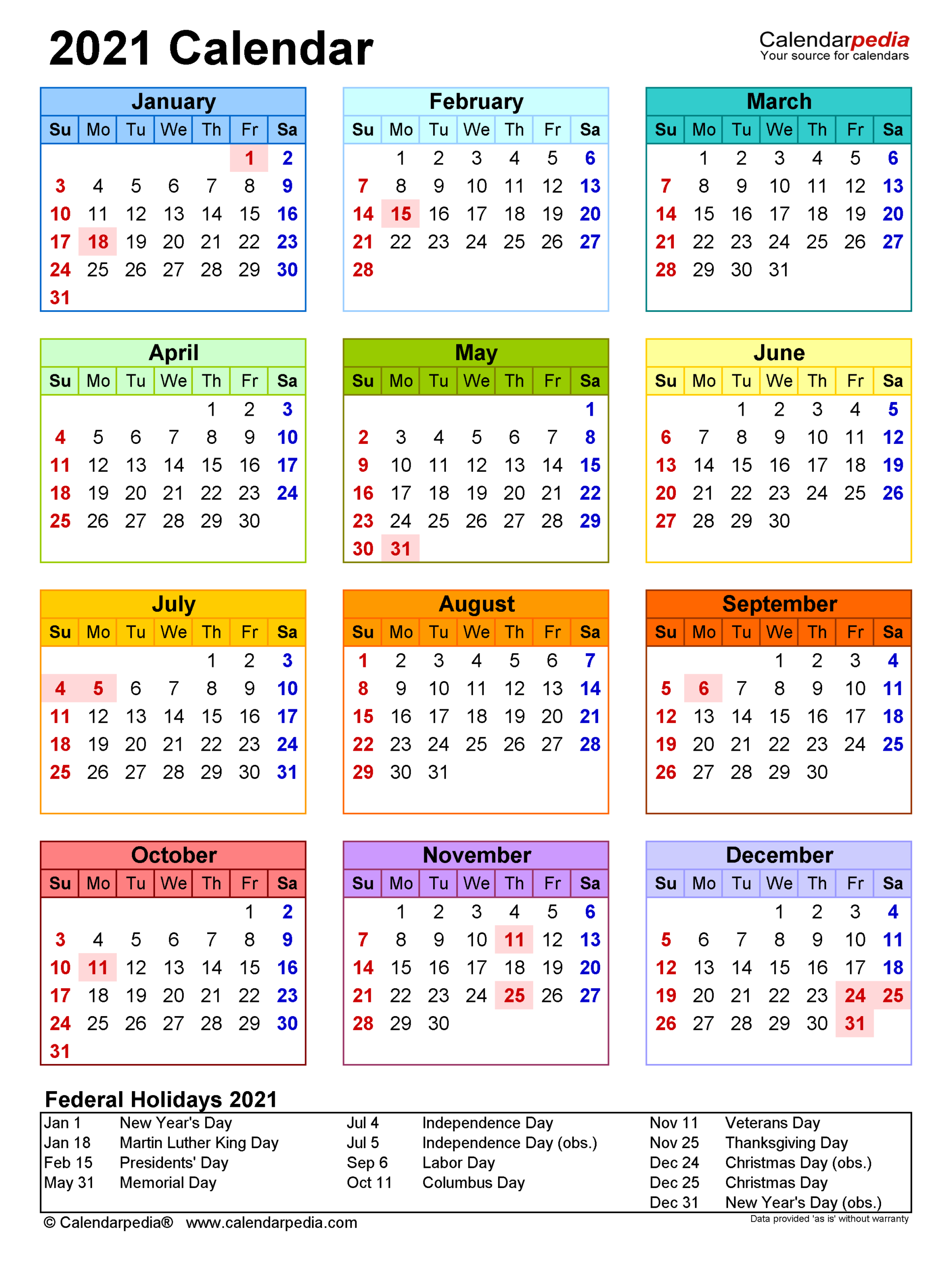 Federal Reserve 2021 Printable Calendar | Printable