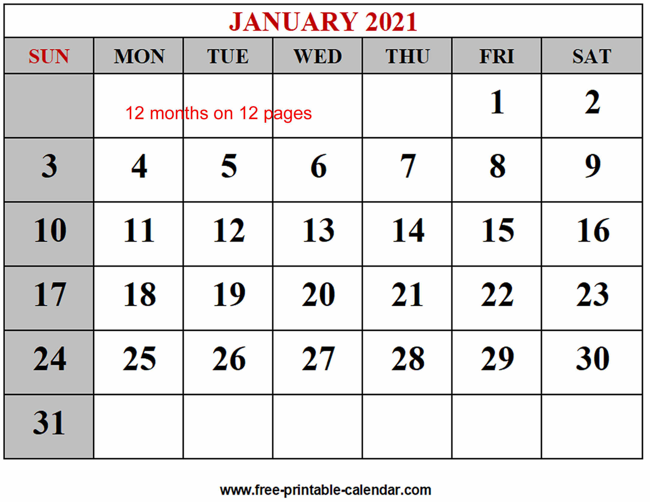 Free 2021 Yearly Calender Template  Free Printable Year