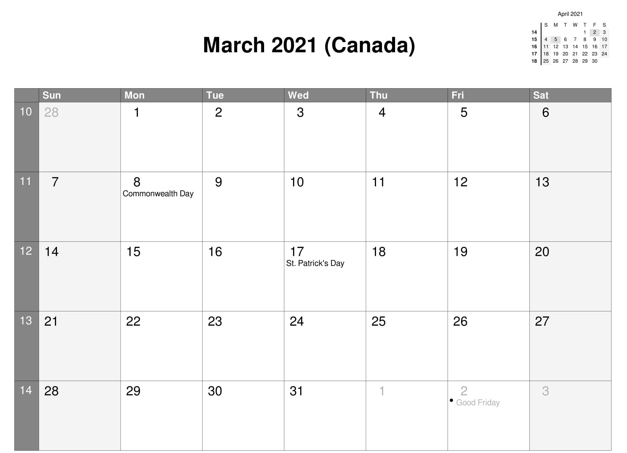 Free Calendar 2021 March Printable Notes Template - One