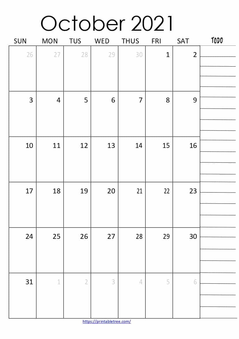 Free Download October 2021 Printable Calendar Pdf Templates