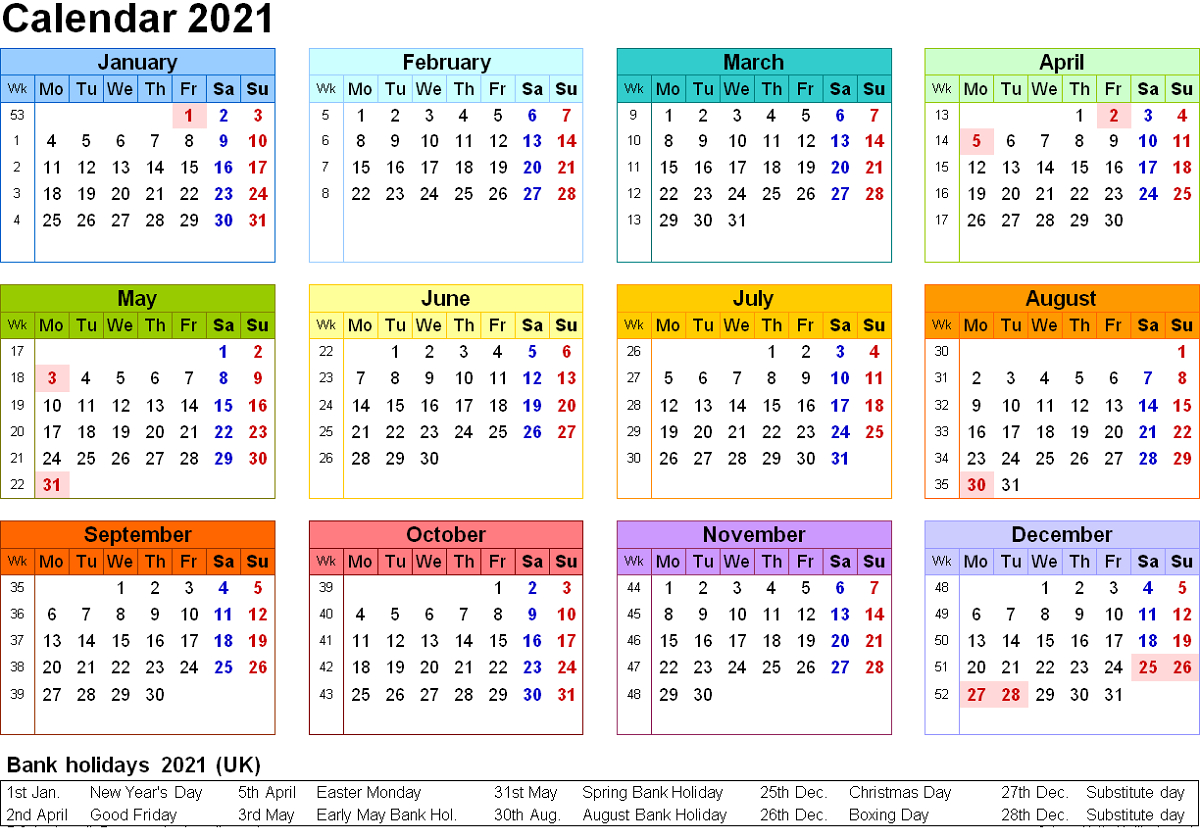 Free Editable Weekly 2021 Calendar - 2019 - 2021 Editable