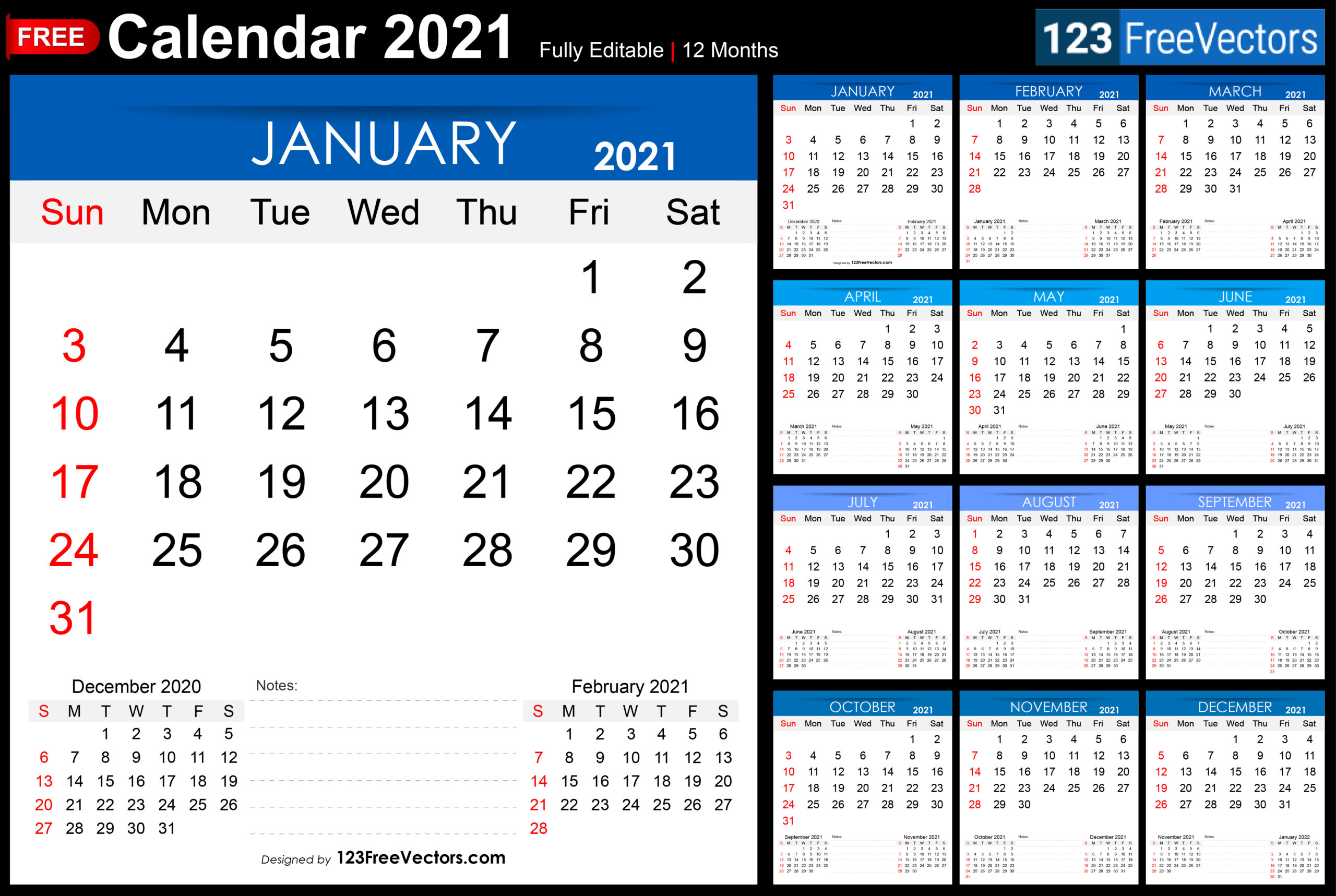 Free Calendar 2021 Printable Monthly