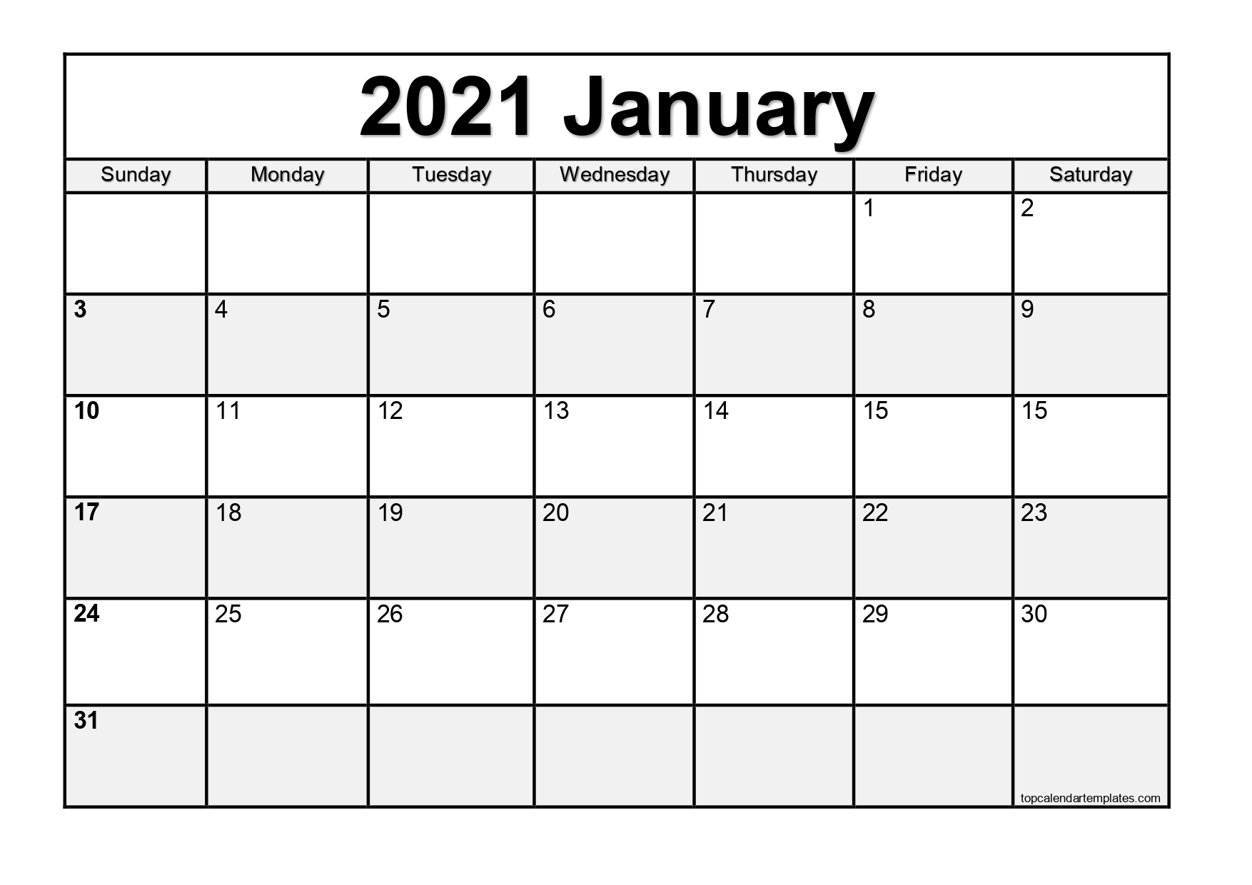 Free January 2021 Calendar Printable Blank Templates