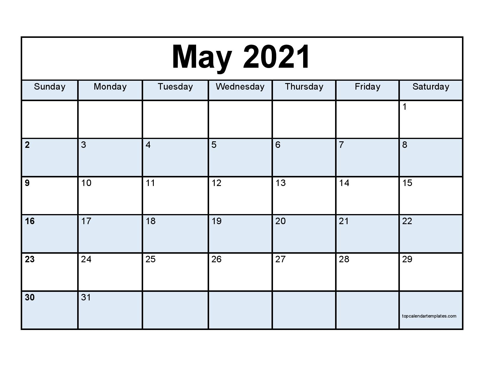 Free May 2021 Calendar Printable - Blank Templates
