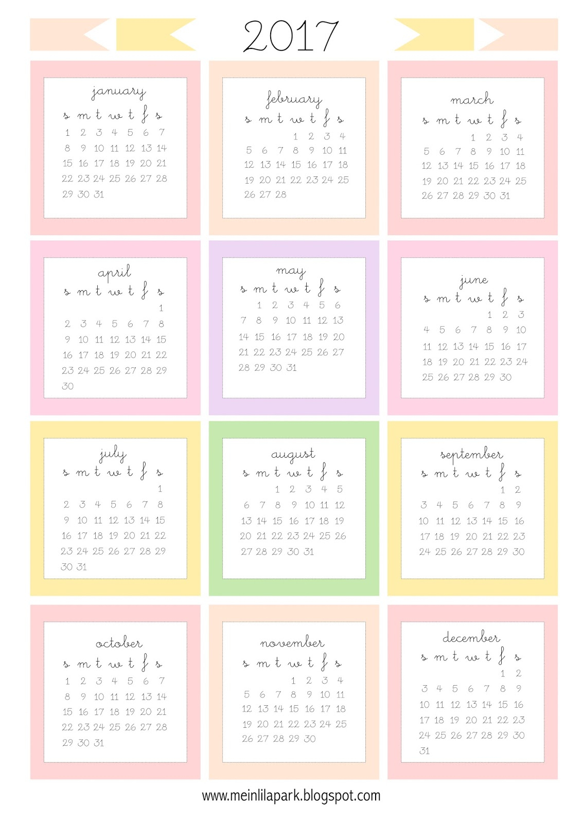 Free Printable 2017 Mini Calendar Cards - Bullet Journal