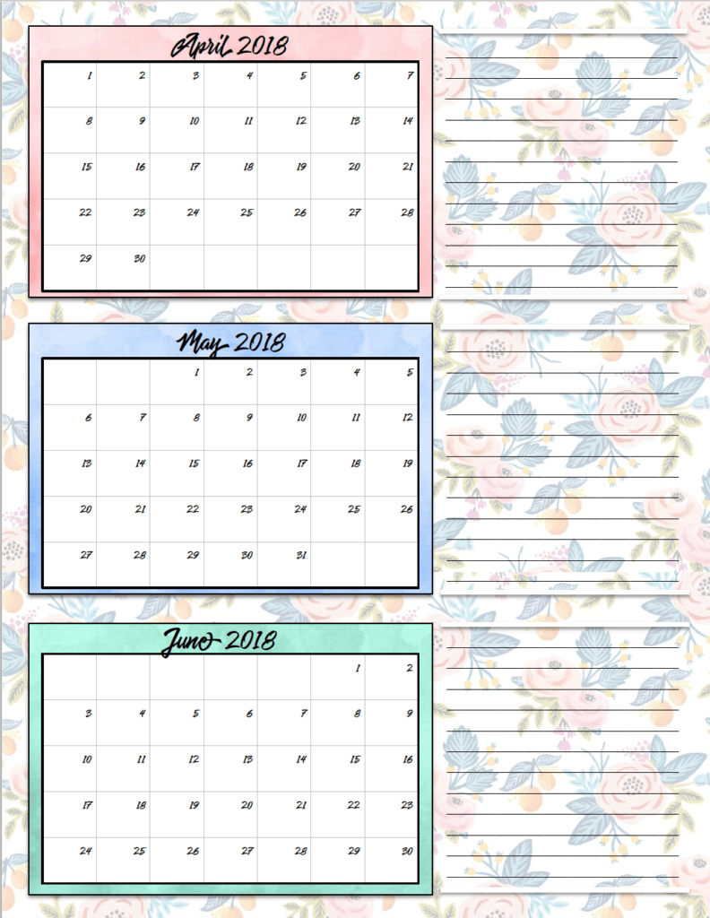 Free Printable 2018 Quarterly Calendars: 2 Designs!