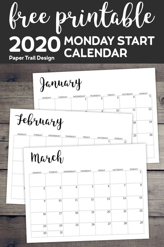 Free Printable 2020 Calendar - Monday Start | Free