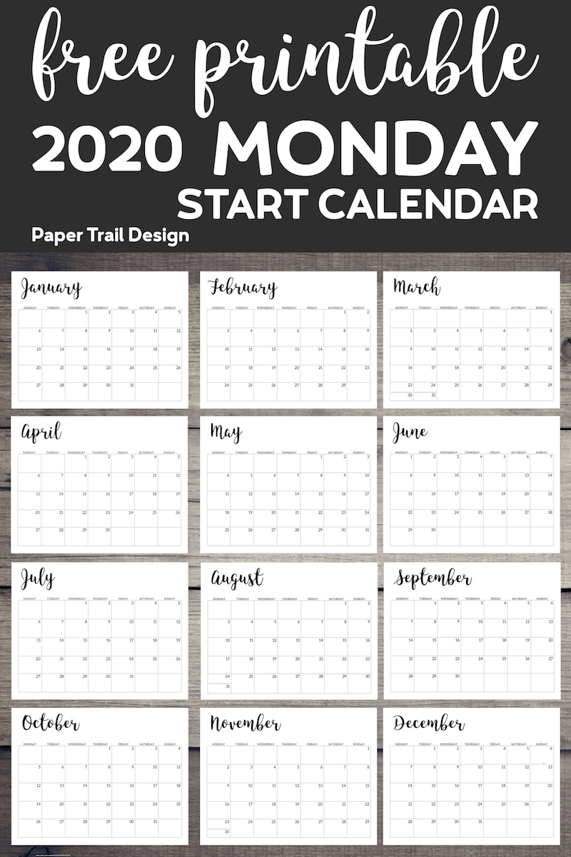 Free Printable 2020 Calendar - Monday Start | Paper Trail