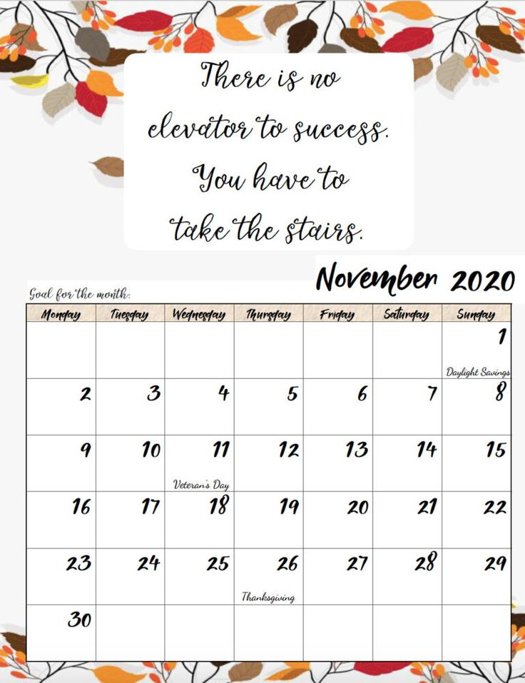 Free Printable 2020 Monday Start Monthly Motivational Calendars | Free Printable Calender Free