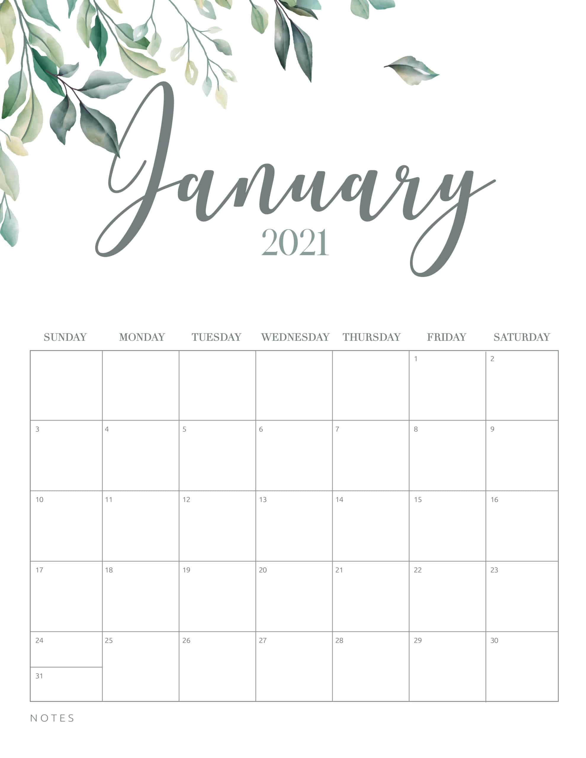 Free Printable 2021 Calendar Botanical Style - World Of