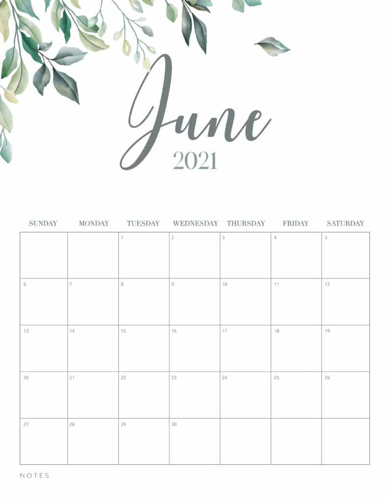 Free Printable 2021 Calendar Botanical Style - World Of