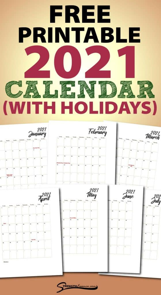 Free Printable 2021 Calendar With Holidays Pdf - Strength