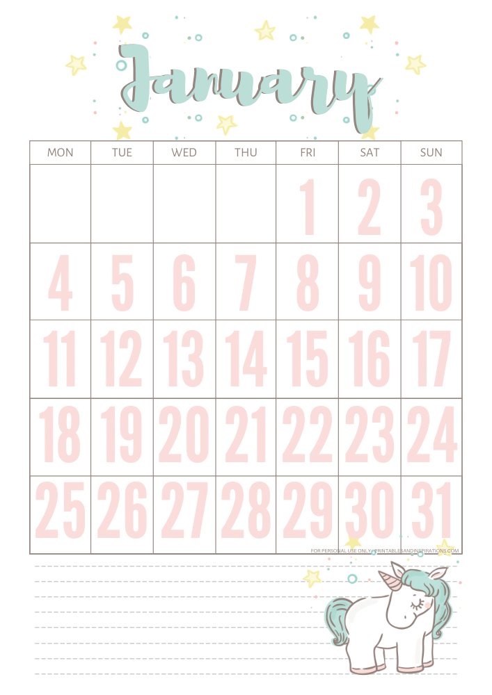 Free Printable 2021 Unicorn Calendar And Planner Pages