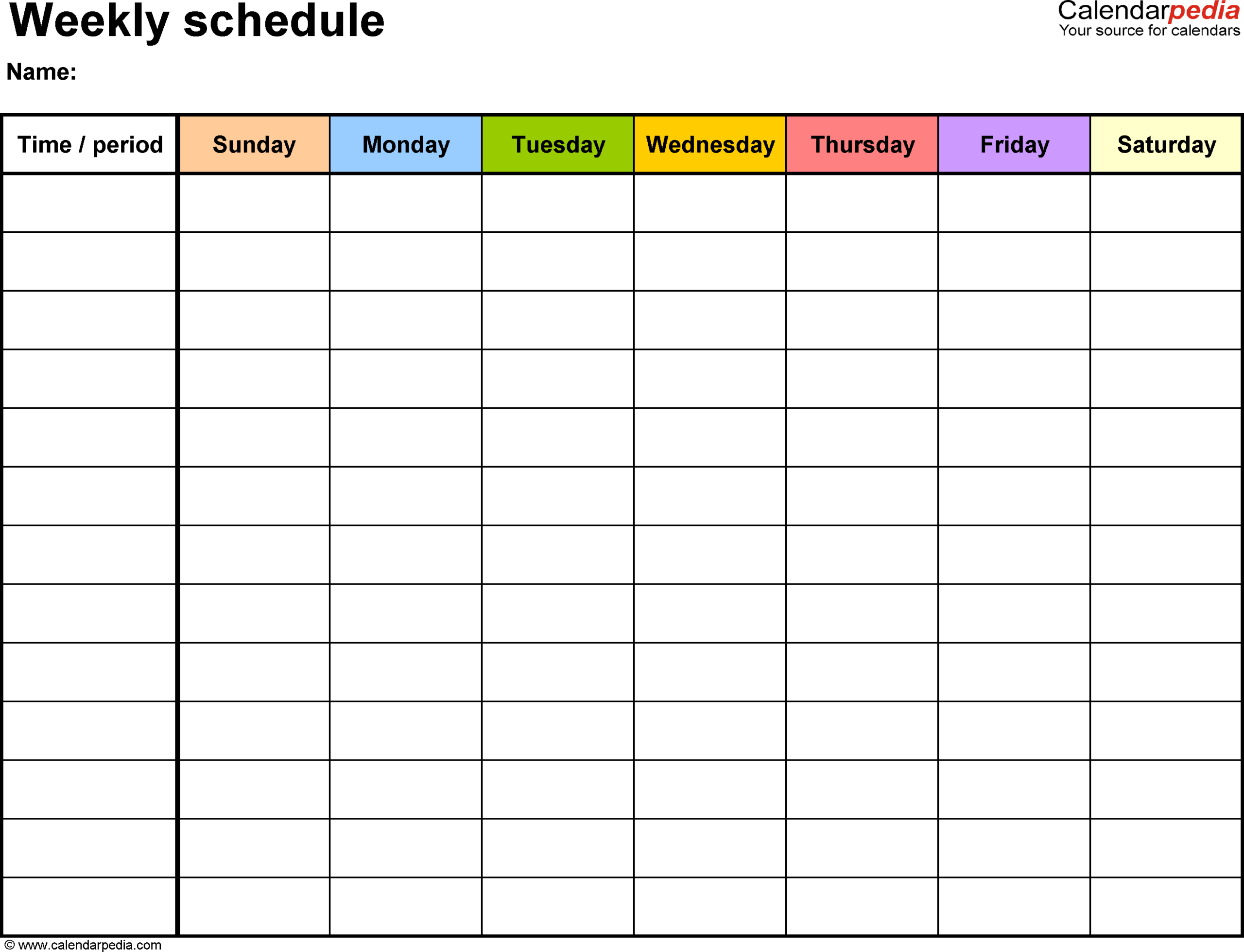 7 Day Weekly Calendar Printable