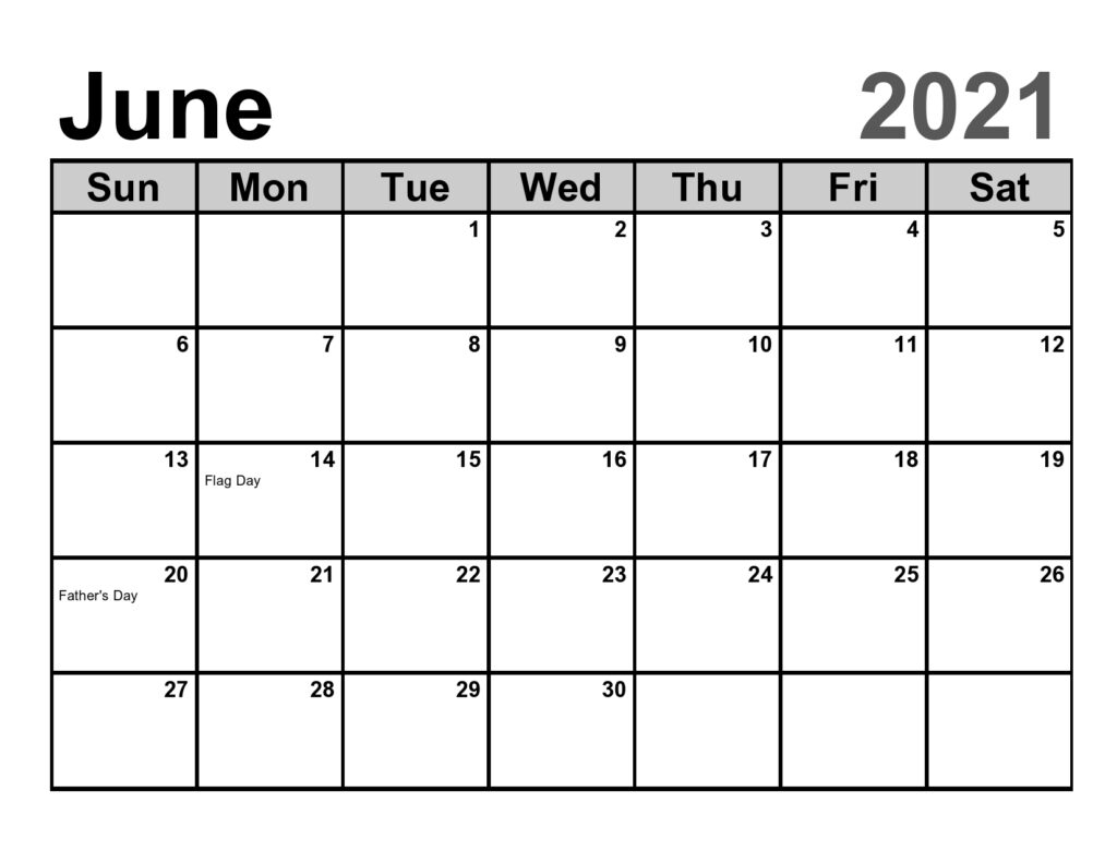 Free Printable Blank June 2021 Calendars Download