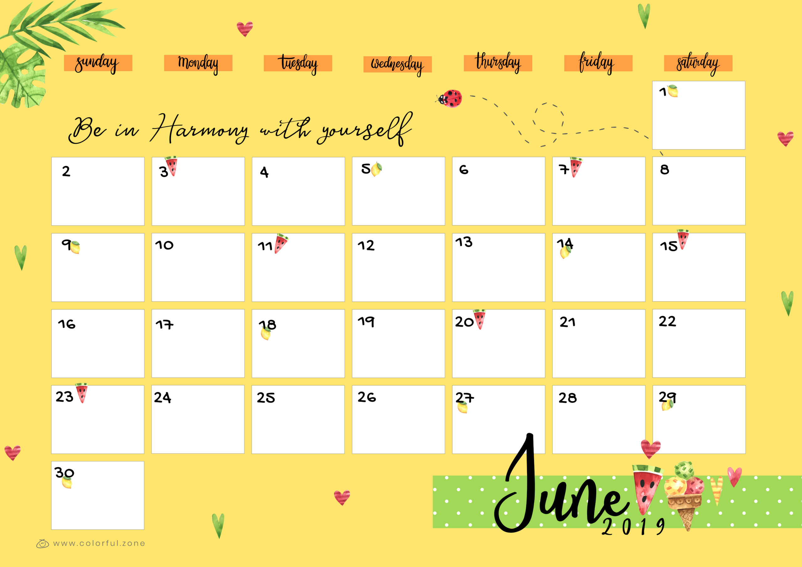 Free Printable Colorful Calendar 2019 | Colorful Zone