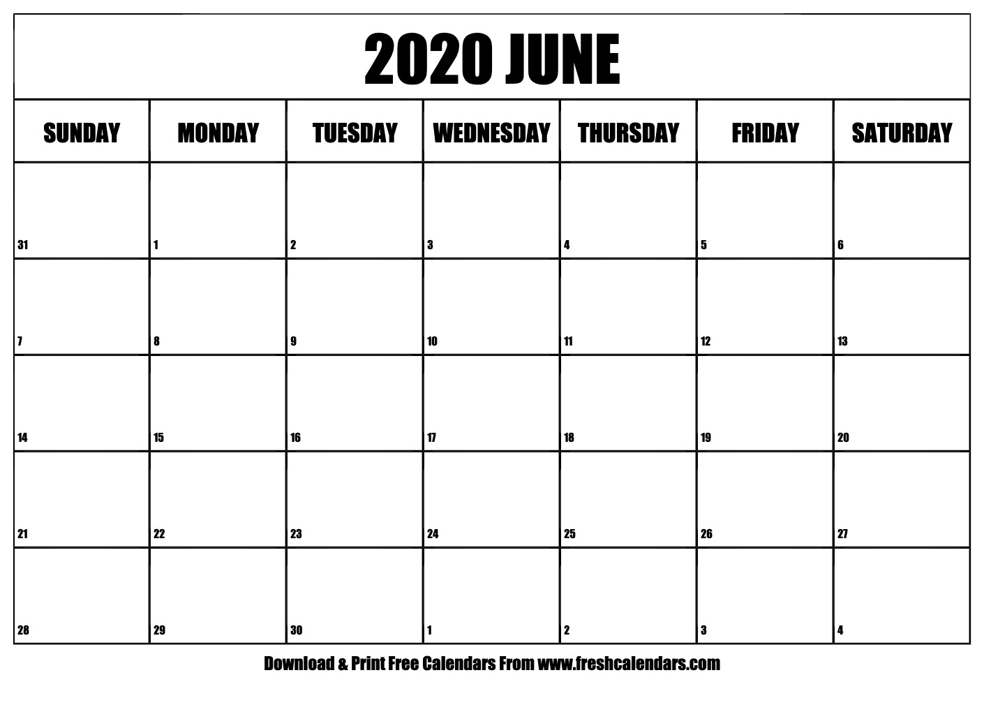 Free Printable June 2020 Calendars