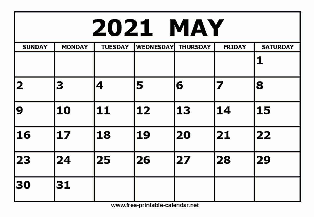 Free Printable May 2021 Calendar