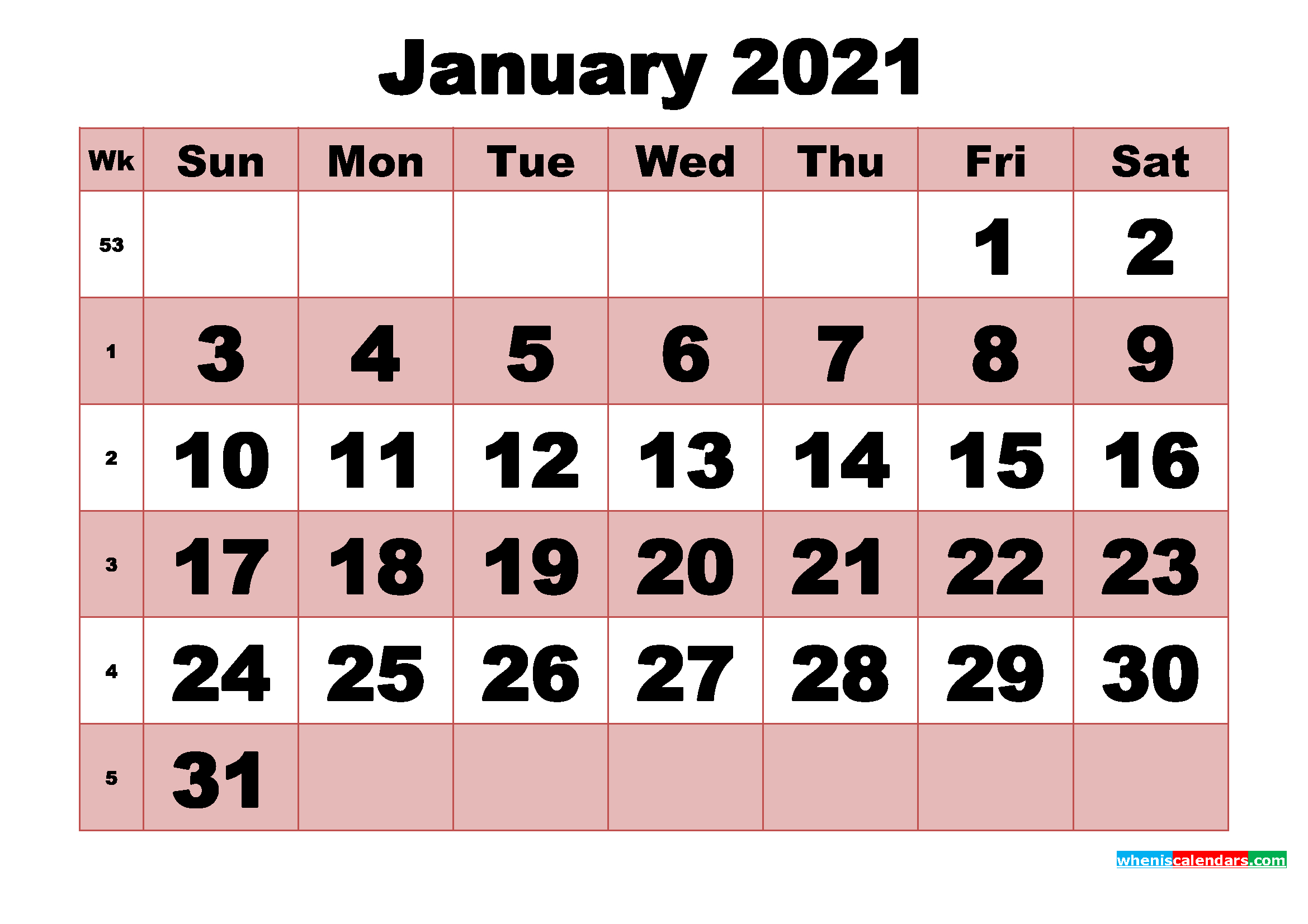 Free Printable Monthly Calendar January 2021 | Free Printable 2020 Calendar With Holidays