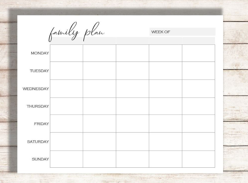 Free Printable Weekly Calendar Template For Family