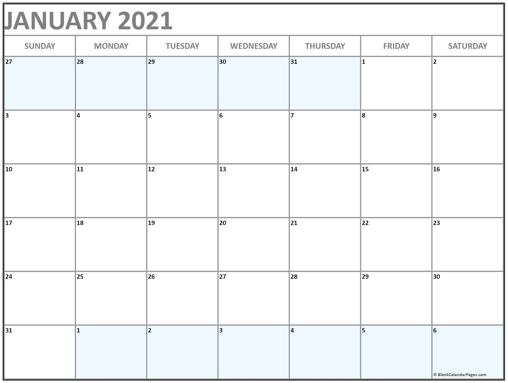 January 2021 Blank Calendar Collection.