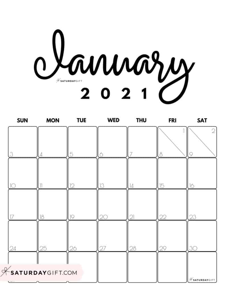 January 2021 Calendar Printable Free Monthly : Cute