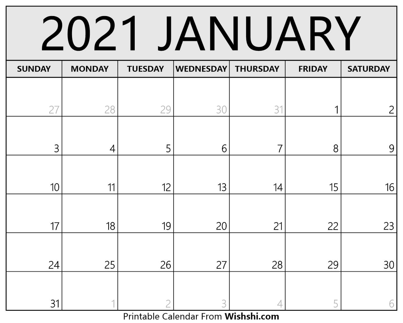 January 2021 Calendar Printable - Free Printable Calendars