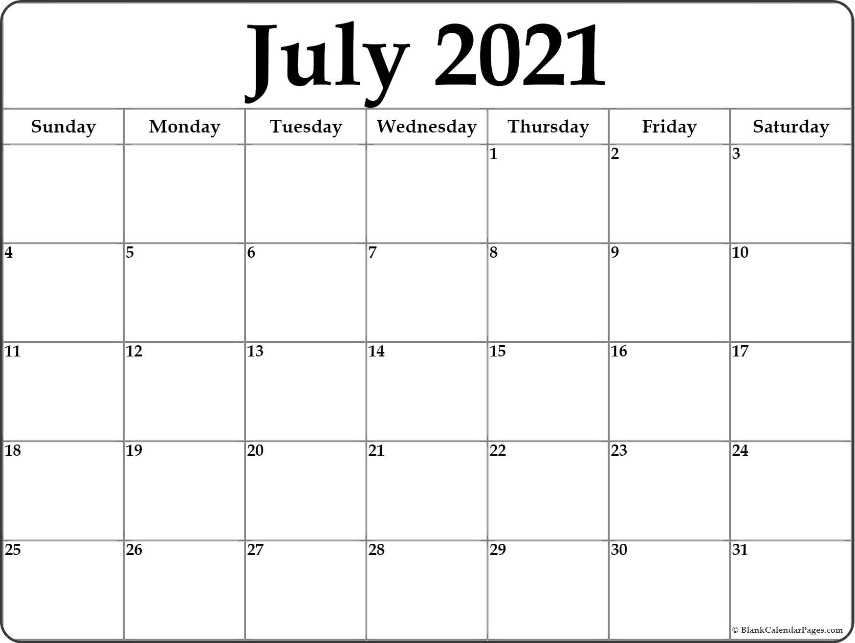 July 2021 Blank Calendar Templates.