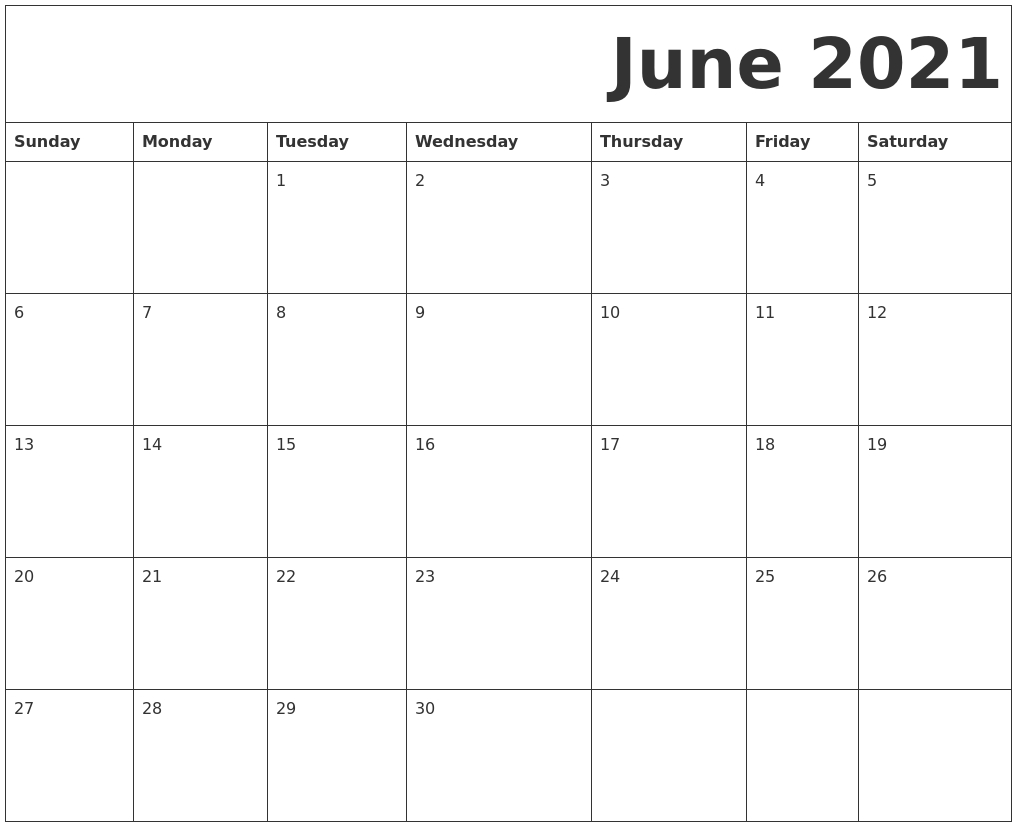 June 2021 Free Printable Calendar
