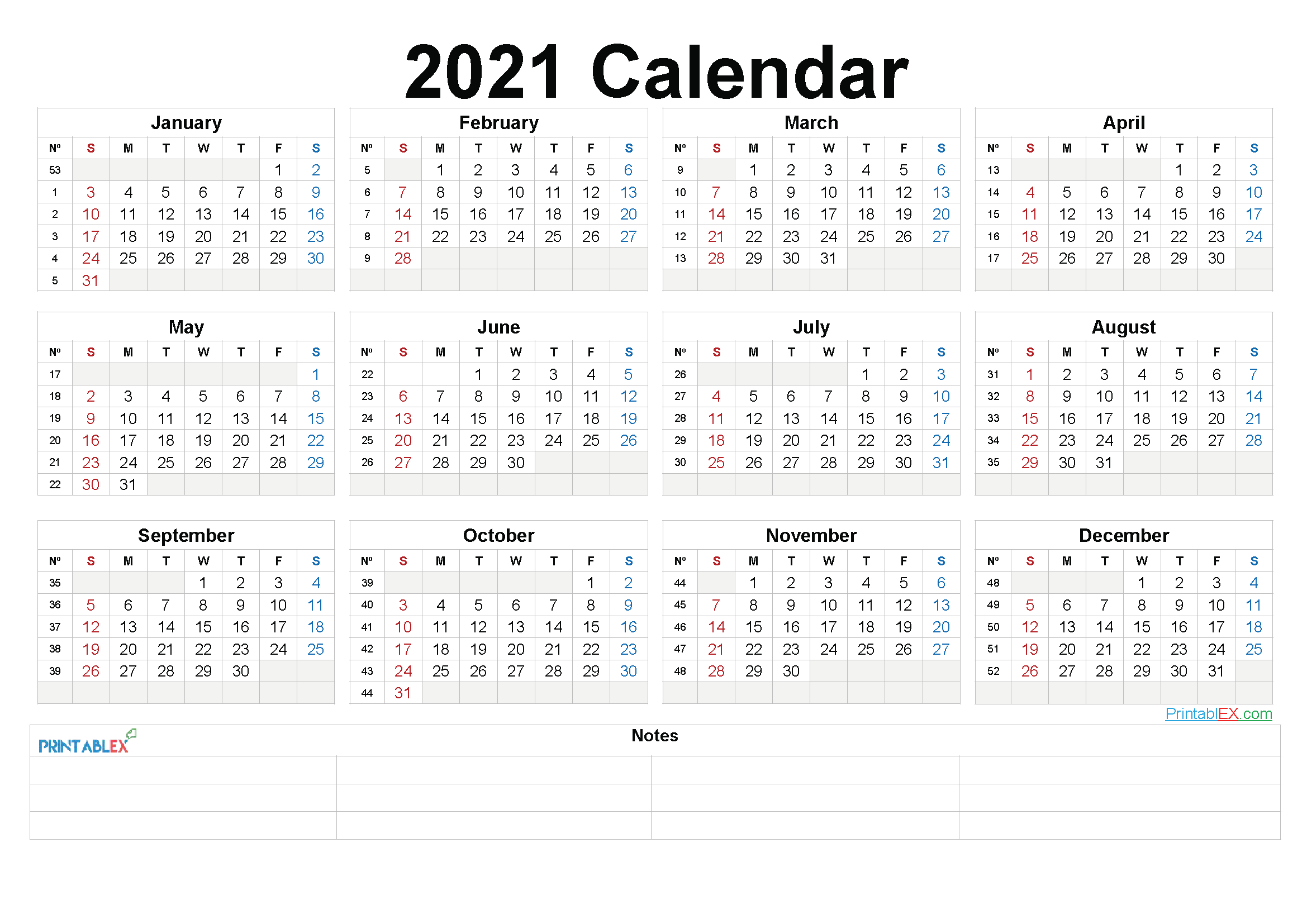 Large Number 2021 Free Calendar | Calendar Printables Free