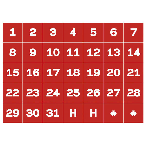 Mastervision Bvcfm1209 Calendar Dates (1-31) Red  White