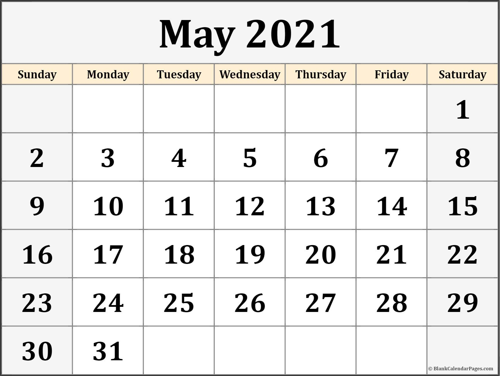 May 2021 Blank Calendar Templates.