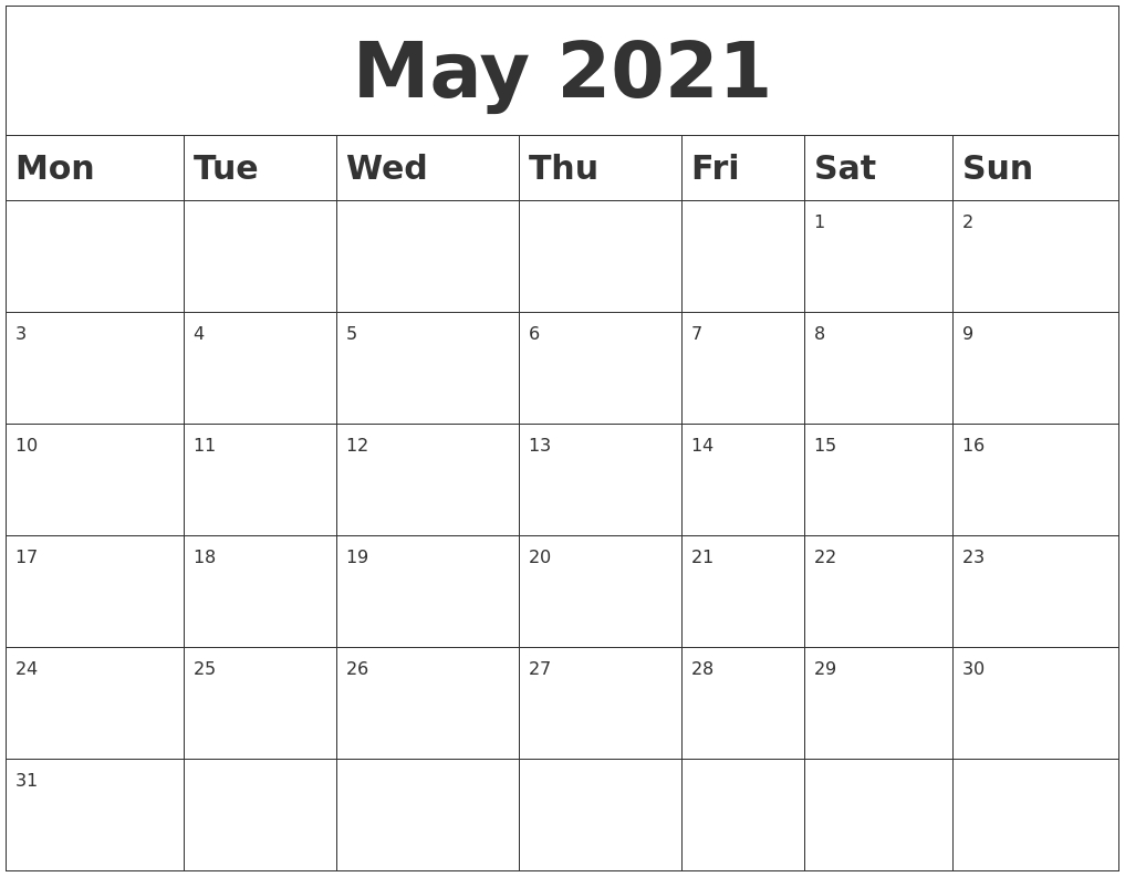 May 2021 Blank Calendar